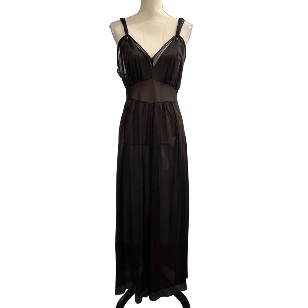 Vintage Faerie Y2K Slip Dress Womens 36 S Black Sheer Nylon Maxi Babydoll Fairy